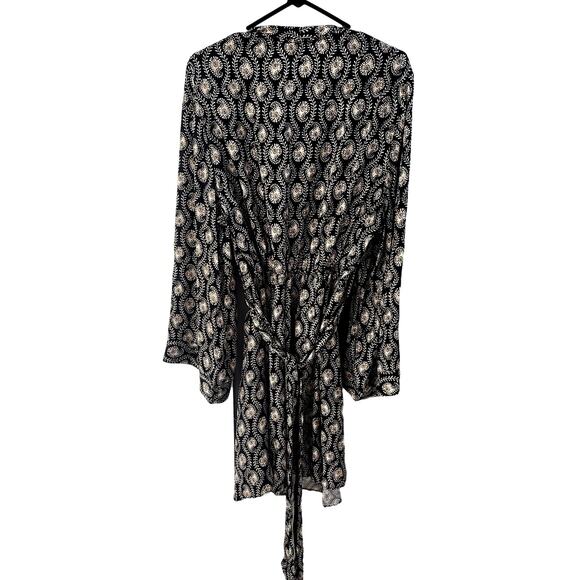 River Island Black & Tan Ethnic Artizan Front Tie Long Sleeve Dress - 18 - Picture 2 of 6